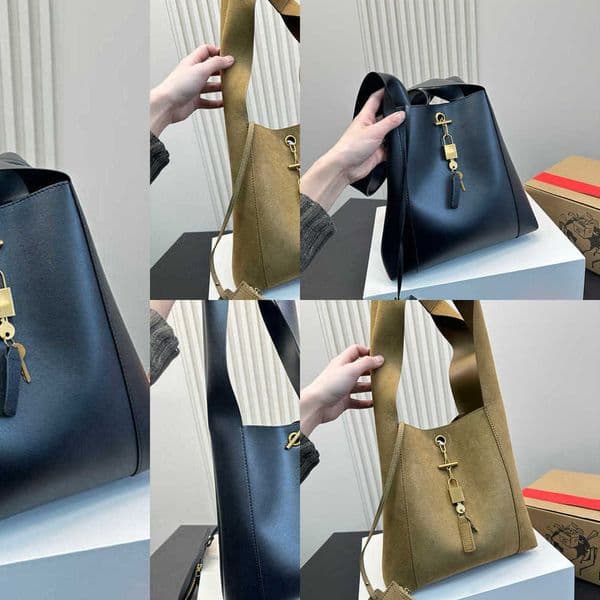 Citys Lock Designer Hobo Women Tote Bucket Shoulder Leather Crossbody Black Purses Wallet 250325