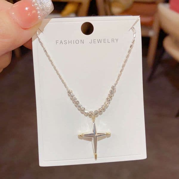 Fashion Simple Cross Pendant Necklace Light Luxury Unique Versatile Design Sense Collarbone Chain Accessories