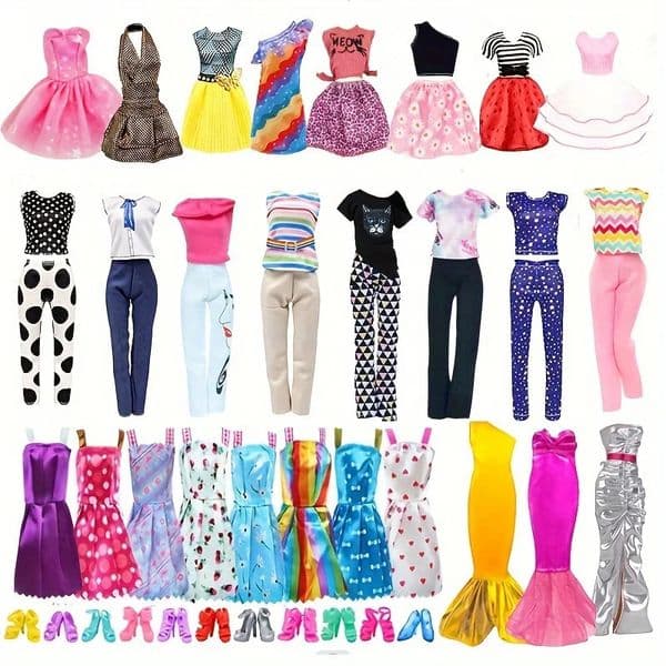 30Pcs Doll Clothes And Accessories Set for Girl Dolls Include 4Fashion Dresses 4Top And Pants 2Long Dresses 10Shoes 10Dresses260507