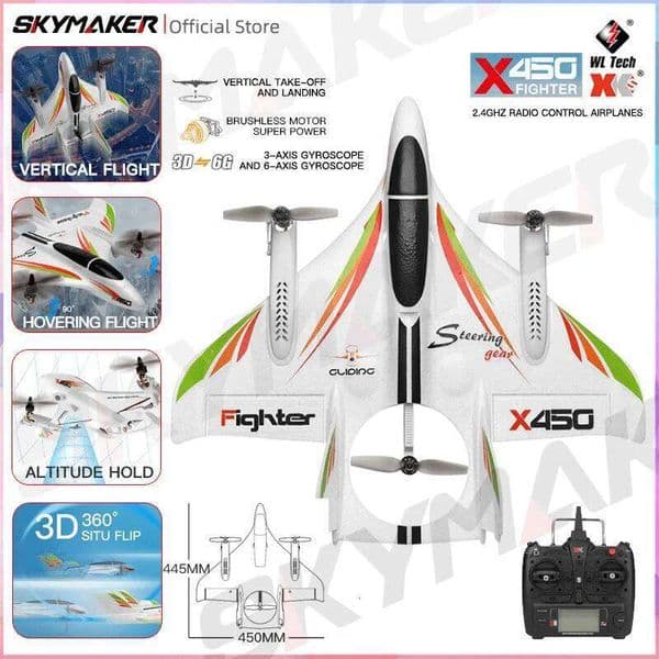 Wltoys XKS X450 Airplane 2.4G Remote Contorl 3D 6G 6CH Fixed Wing LED Vertical Takeoff RC Aircraft RTF Rc Planes for Adults 26Y0508