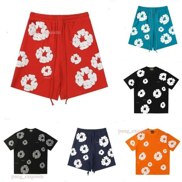 Denim Short Denimitearhort Shirt Deigner Short And Thirt Set Cotton Wreath Foam Print Sweat Short Summer Kapok Drawtring Elatic Wait Pant Denim