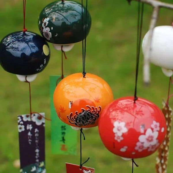Ceramic Japanese Wind chimes Lucky bells decorations, wall hanging wind bells, windchimes 26W0508