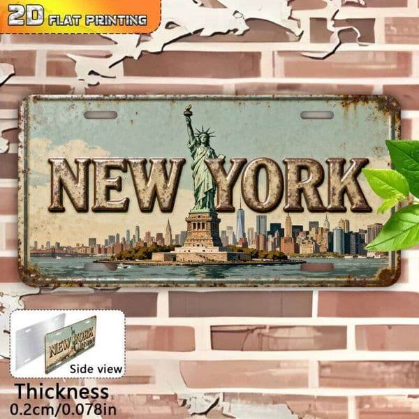 2D Flat, 1pc Vintage New York City Sign - Statue of Liberty & Skyline Aluminum Wall Plaque,6x12 Inch Rustic Metal Decor for Home 26Y0507
