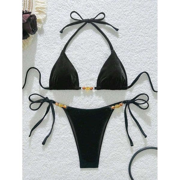 2025 New Solid Color Bikini Halterneck Tie Design Sexy Fashion Seaside Resort Surfing Sea Sports 26L0508