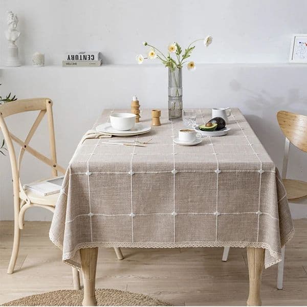 Cotton Linen Embroidery Tassel TableclothGrey Large Square Dust-Proof Table Coverfor Kitchen Dinning Coffee Tabletop Decor 260508