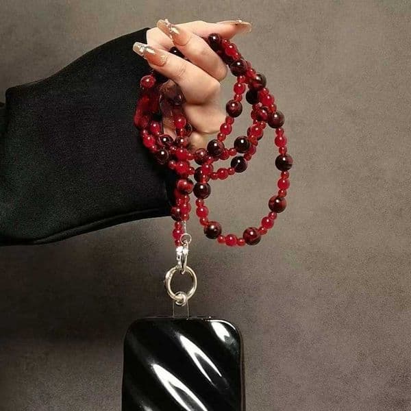 A203 Luxury high-end red handmade beaded long messenger lanyard chain mobile phone case bag versatile universal pendant tide L260508
