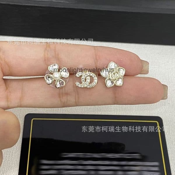 Designer Jewelry cc earrings Three-piece set of double C earrings for women heart-shaped and pentagram three-in-one mini earrings 925 silver channels earrings