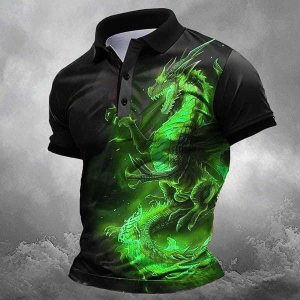 New Mens Animal Dragon Polo Shirts Shirt Short Sve Polo Shirts Collared Shirts Funny Streetwear Vacation Wear Outfits L260508