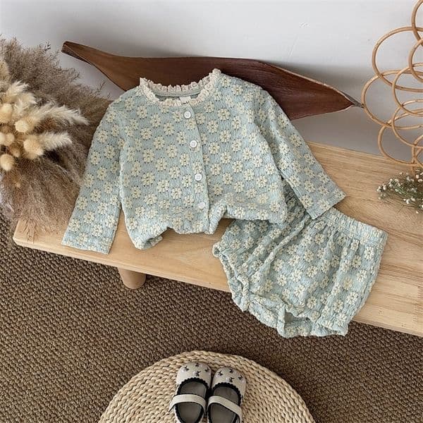 Summer European Style Floral Embroidery Baby Onesie Set Breathable Long Sleeve Top Shorts 2Pcs 260507