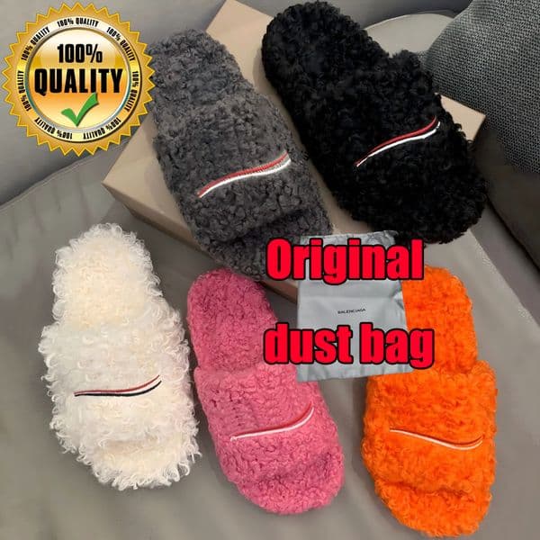 Designer Luxury Slides Paris men women Slippers Ladies Wool Summer Fur Fluffy Furry Letters Sandals Comfortable Fuzzy Girl Flip Flop Slipper with dust bag 5-10.5