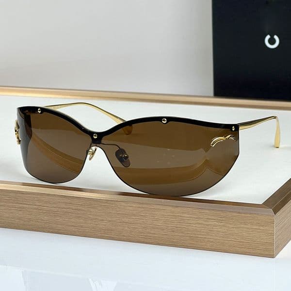 Designer Sunglasses For Women Shield Sunglasses Men CH 9582 Gold Metal Brown Lens Goggle Y2K Daily Outfit Street Shooting Vacation Driving Shades Half frame Glasses