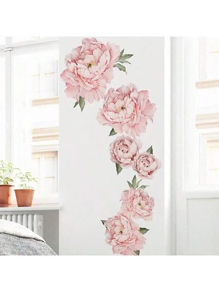 Pink peony selfadhesive detachable PVC wall sticker with fairy tale style room decoration 260508