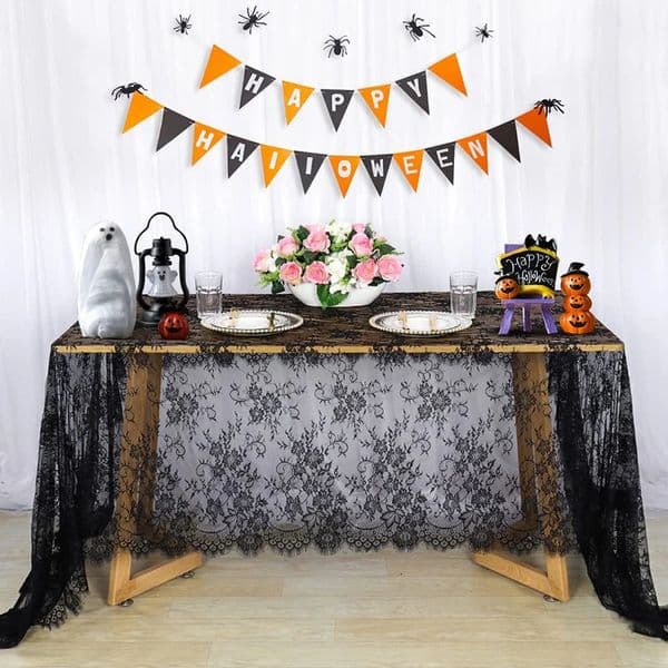 BlackWhite Embroidered Lace Rectangular Tablecloth Elegant Birthday Vintage Tulle Floral Table Decoration Bridal Mesh Fabric 260508