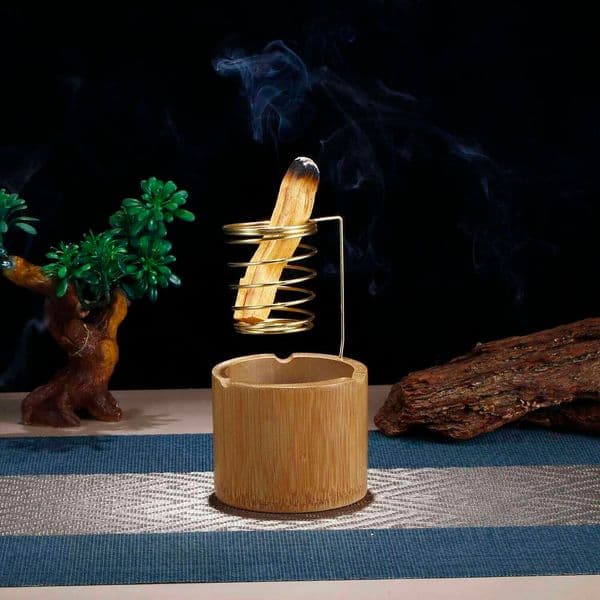 Metal Palo Santo Burner Sage with Bamboo Ash Catcher Tray Incense Holder for Meditation Yoga Spa 26H0508