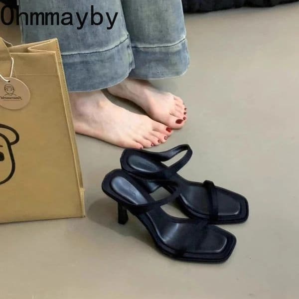 Summer High Heel Women Slippers Concise Narrow Band Open Toe Shoes Ladies Outdoor Banquet Party Stripper Mules Slides Shoes 260508
