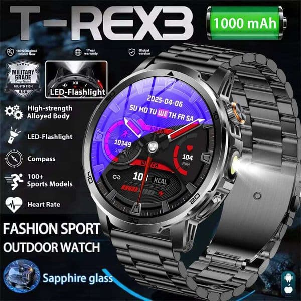 2026 New 1000mah AMOLED Smart Watch Men 170+Sport Fitness LED Flashlight IP69 Waterproof BT call GPS track Smartwatch iOS 26Y0507