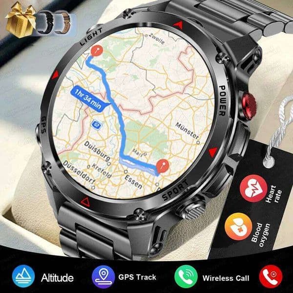 New Outdoor Smart Watch Men 1.46" AMOLED Built-in GPS Compass Altimeter 3ATM Waterproof Clock BT Call SmartWatches 26Y0507