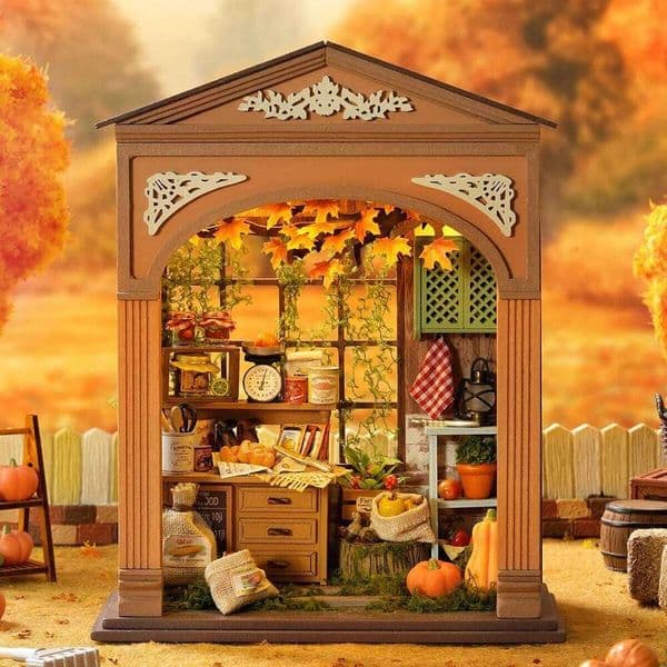DIY Book Nook Wooden Miniature Model Kits Harvest Time Bookend 3D with Light Bookshelf for Friends Birthday Gifts 26Y0508