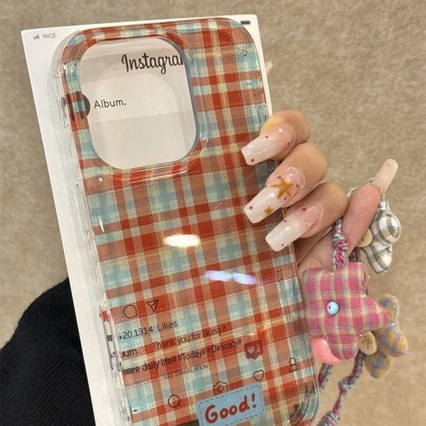 Personalized Retro English Plaid Case iPhone 16 Pro Max, Apple 15 Pro, New 14, Transparent Color for 13