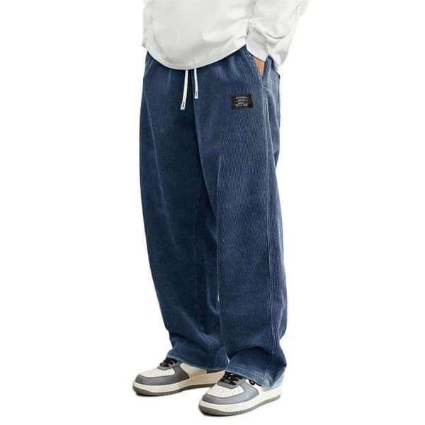 Autumn Fashion Men's Solid Color Simple Basic Casual Trendy Loose Wide Leg Straight Corduroy Trousers Male Clothes Pants 26Y0508