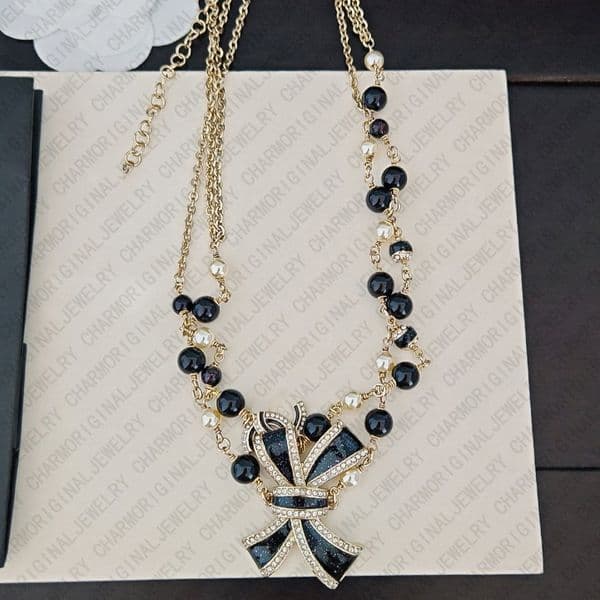 Necklaces Designer Necklace Women Bow Knot Necklaces Black Sweater Chain Luxury Jewlery Designer for Women Free Shipping Buy One Get One Free