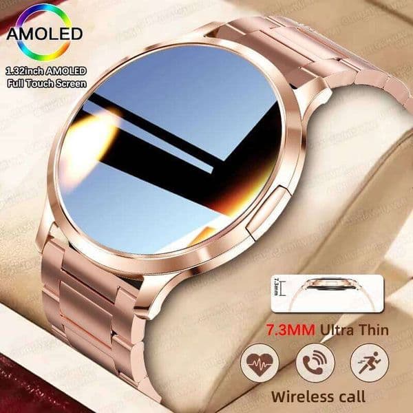 New Smart Women 1.32"Ultra-thin AMOLED HD Screen Sport Fitness Bracelet Custom Watch Face BT Call Luxury Smartwatch 26Y0507
