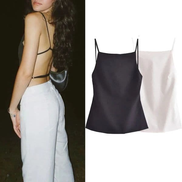 MUJER 2025 Black Backless Top Female White Sleeveless Crop Top With Straps Summer Sexy Tops Woman Party Womens Evening Top 260506