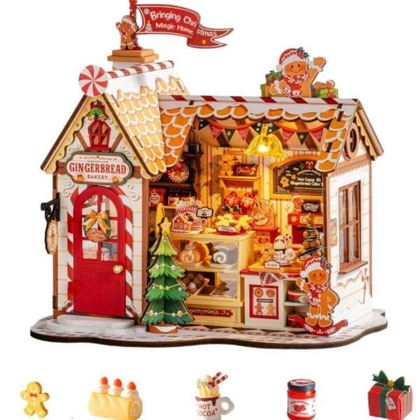 Robotime Rolife DIY Miniature Christmas Gingerbread 250-Piece Model Kit Dolls House for Teens Adults No Glue 26W0507