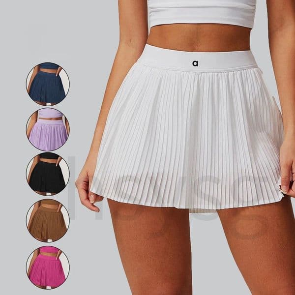 Women Yoga Outfit Set Elastic High Waist Lined Skirt Shorts Vest Tennis Gym Running Casual Sportswear