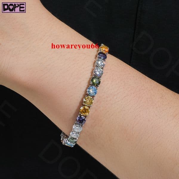 4mm 5mm Moissanite Bracelet Iced Out Men Female Hip Hop 925 Silver VVS Rainbow Colored Moissanite Tennis Bracelet