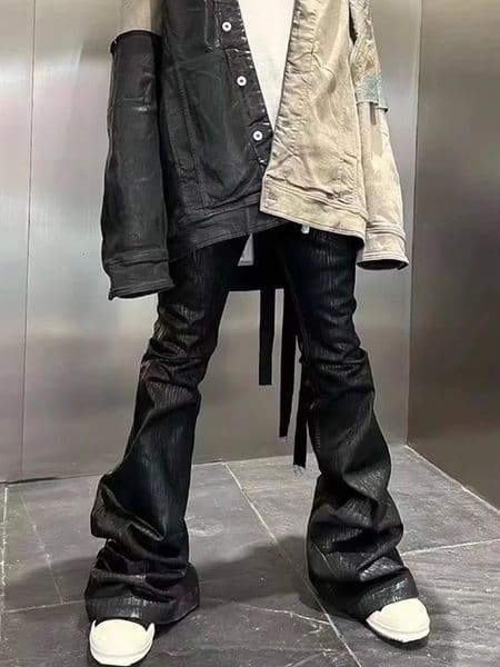 Streetwear Black Wax Leather Strecth Jeans for Men Ropa Hombre Baggy Y2k Flare Pants Oversized Straight Denim Trousers 260506