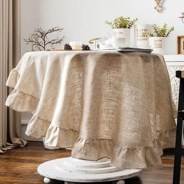 French Romantic Simple Ruffle Tablecloth Cotton Linen Table Cover American Round Tea Table Literary Retro Party Decoration 260508