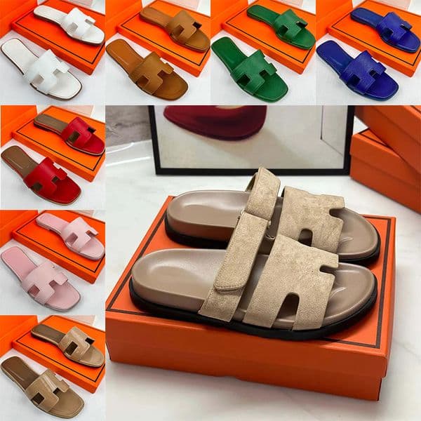 free shipping designer slippers with box womens slides sandals brown black white green pink blue silvery leather slipper sandale shoes