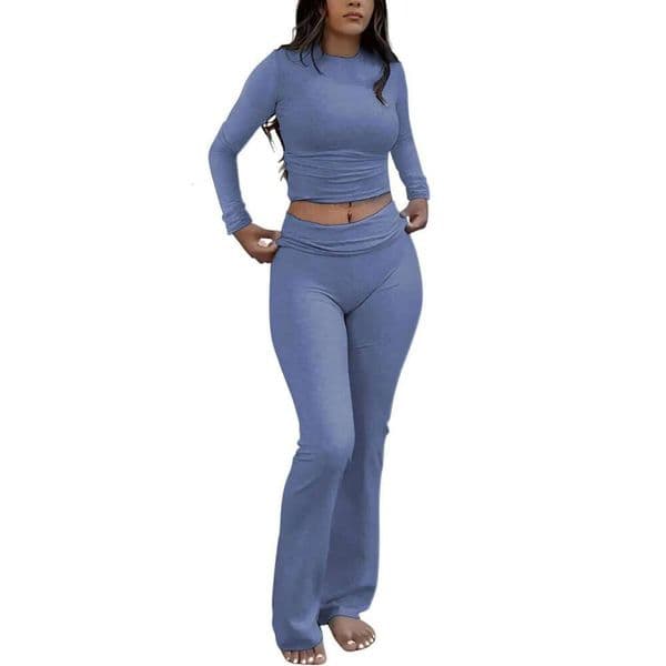Women's Two-Piece Long-Sleeve Wide-Leg Activewear Casual Home Yoga Coordinated Set 26L0508