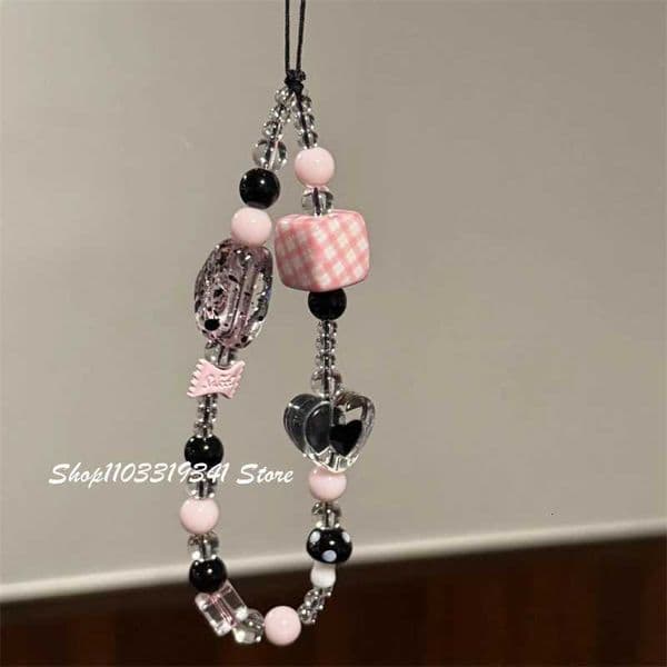 Korea Cute Y2K Love Heart Candy Beaded Phone Charm Chain For Phone Case Phone Straps Accessories Anti-Lost Keychain Lanyard Gift L260508
