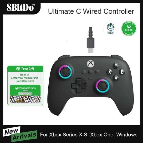 8BitDo Ultimate C Wired Game Controller Series X/S Xbox One with RGB Lighting Hall Effect Joysticks for Windows 10/11 S260506