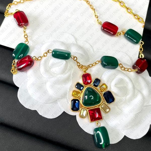 Luxury Necklace Designer Necklaces Chain Link Jewelry Jewellery Pendant with Colorful Gemstone Artisan Gift Free Shipping Buy One Get One Free