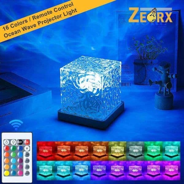 Ocean Wave Projector Light Cube Lamp with 16 Colors, Remote Control, USB Charging Night Lights for Living Room Bedroom Decor S260507