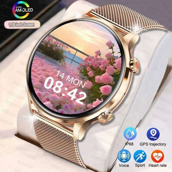 New Lady Fashion Smart Watch women AMOLED HD Screen GPS Heart Rate BT Call Waterproof Outdoor SmartWatch For Female 26Y0507