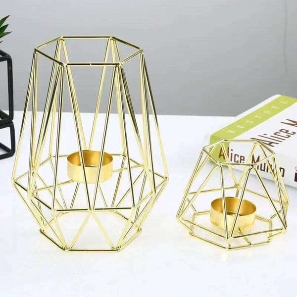 Gold Geometric Metal Tealight Candle Holders Living & Bathroom Decorations Centerpieces for Wedding&Dining Mood Candlestick 26H0508