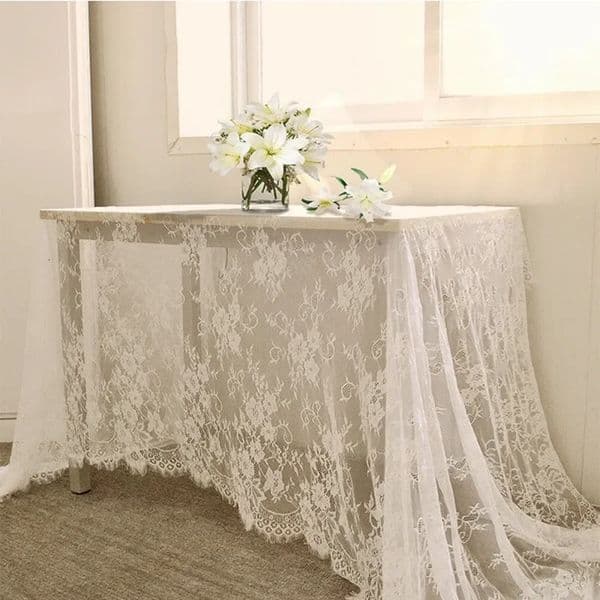 Rustic Wedding White Lace Tablecloth Vintage Embroidered Reception Table Cloth Decor Boho Party Valentines Day Tablecloth 260508