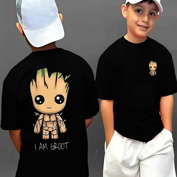 Cartoon Casual Pure Cotton T-shirt Groot Comfortable T-shirt for Boys and Girls Summer Childrens Round Neck Short-sleeved Top L260508
