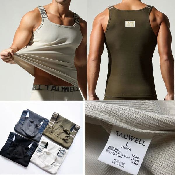 summer TAUWELL Mens Fitness Rib Tank Top Comfortable Breathable Workout Tops for Men 260508