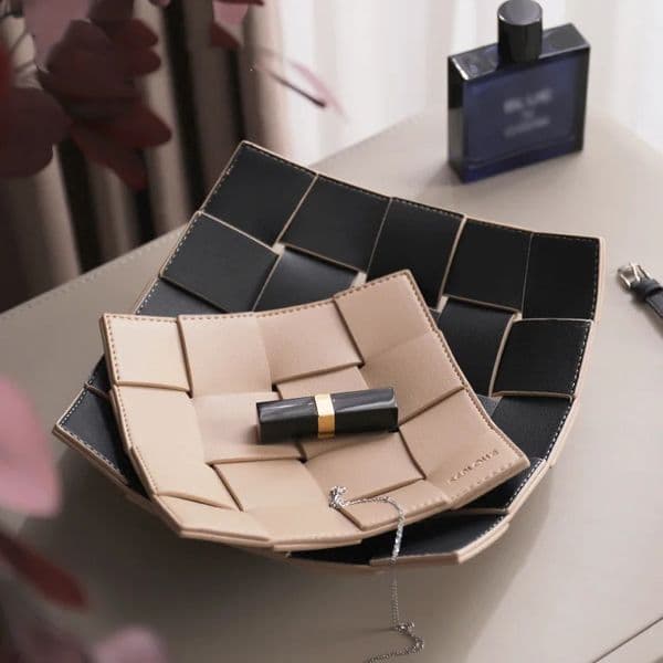 Colorblocking Leather Tray Woven Storage Tray Home Premium Key Lipstick Storage Tray Decorative Ornament 260507
