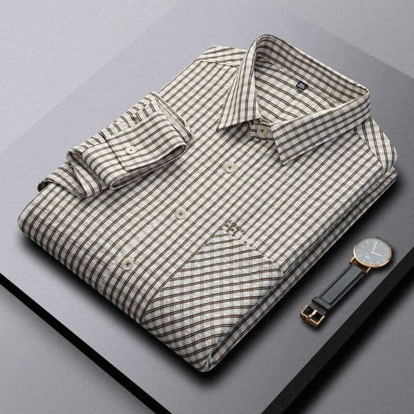 Autumn Plaid Collared Shirt, Fashionable Retro Casual Long Sleeve Shirt For Young Middle-Aged Men, Business And Foreign Trade Men's Wear