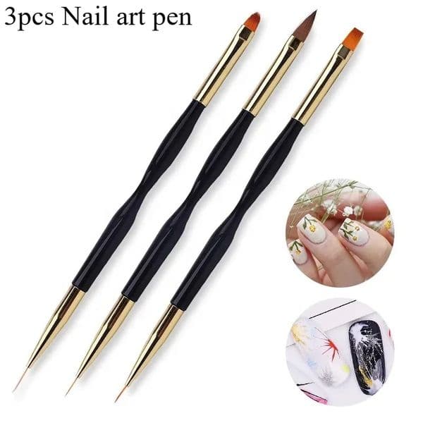 French Stripe Nail Art Liner Brush Set, Dual End Ultra-thin Line Drawing Pen, UV Gel Painting Brushes Professional Manicure Tools
