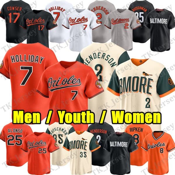 Orioles Baseball Jersey Jackson Holliday Gunnar Henderson Pete Alonso Colton Cowser Adley Rutschman Mountcastle Samuel Basallo Ward Cal Ripken Baltimore Jersey