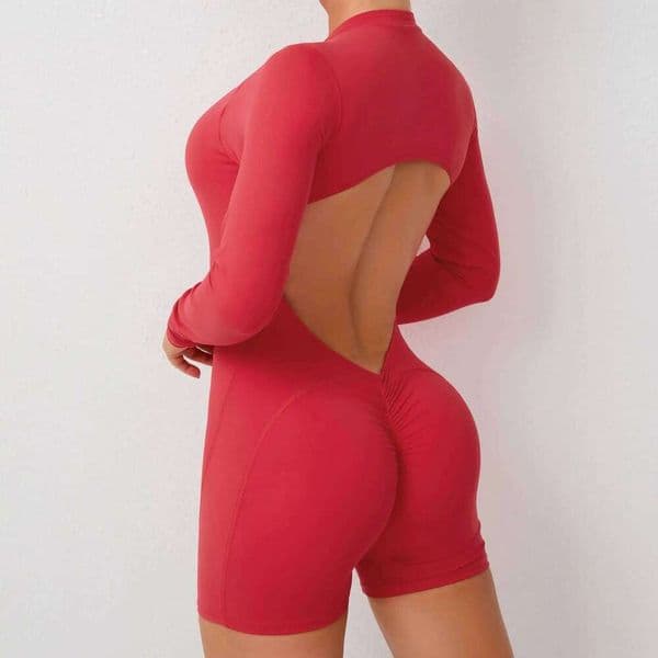 Gym Suits V Scrunch Whole Push Up Sports Women Fitness Suit with Zipper Training Clothes One-Piece 26H0509