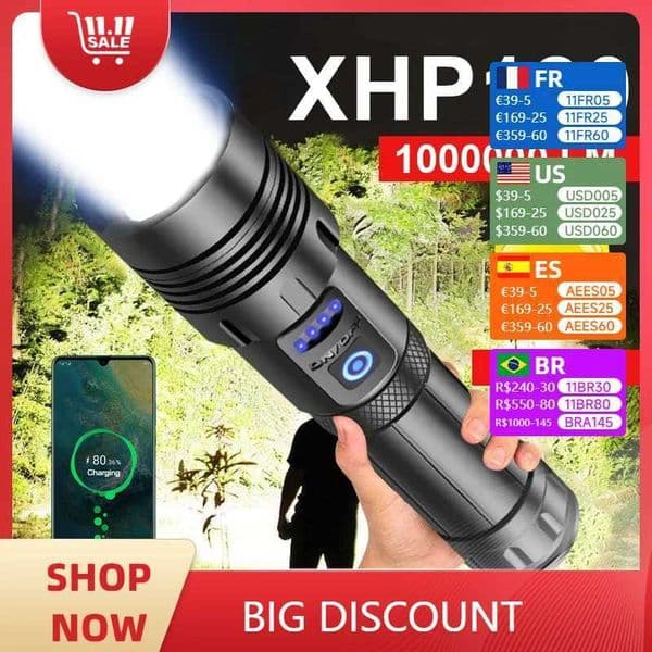 Super XHP120 Powerful Led Flashlight XHP90 High Power Torch Light Rechargeable Tactical Flashlight 18650 Usb Camping Lamp C26050912
