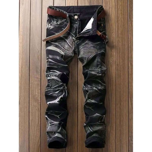 Men's Jeans Black And White Slim Fit Stretch Denim Pants Casual Mid Waist Spring Trousers 26Y0509